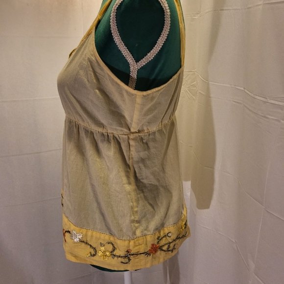 Anthropologie Odille Floral Embroidered Hem Yellow Tank Medium - Picture 6 of 11